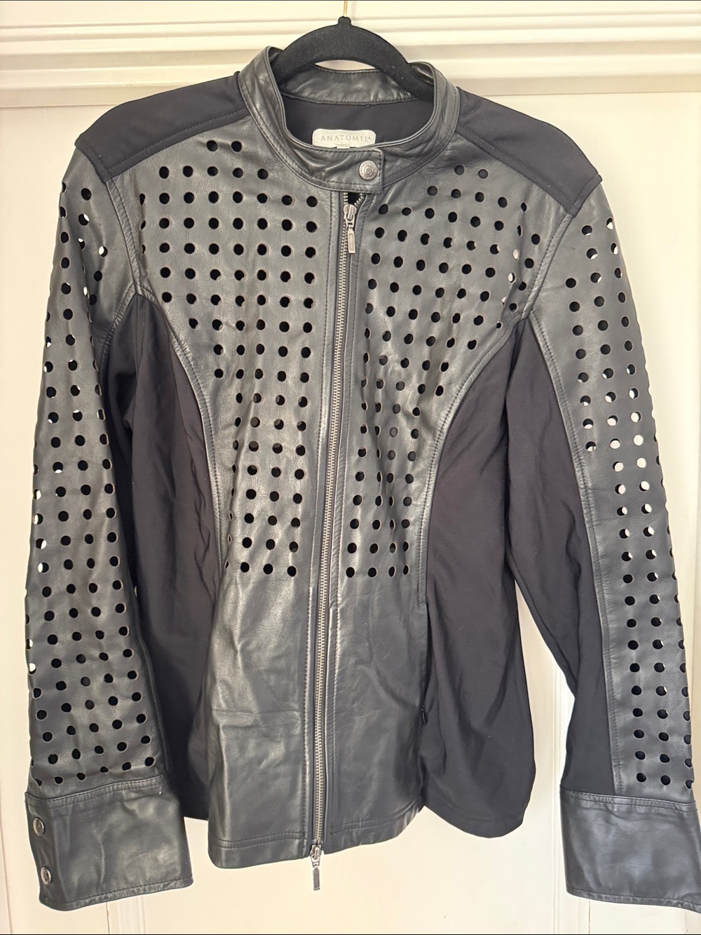 Anatomie Black Perforated Leather Jacket with Stretch Panels